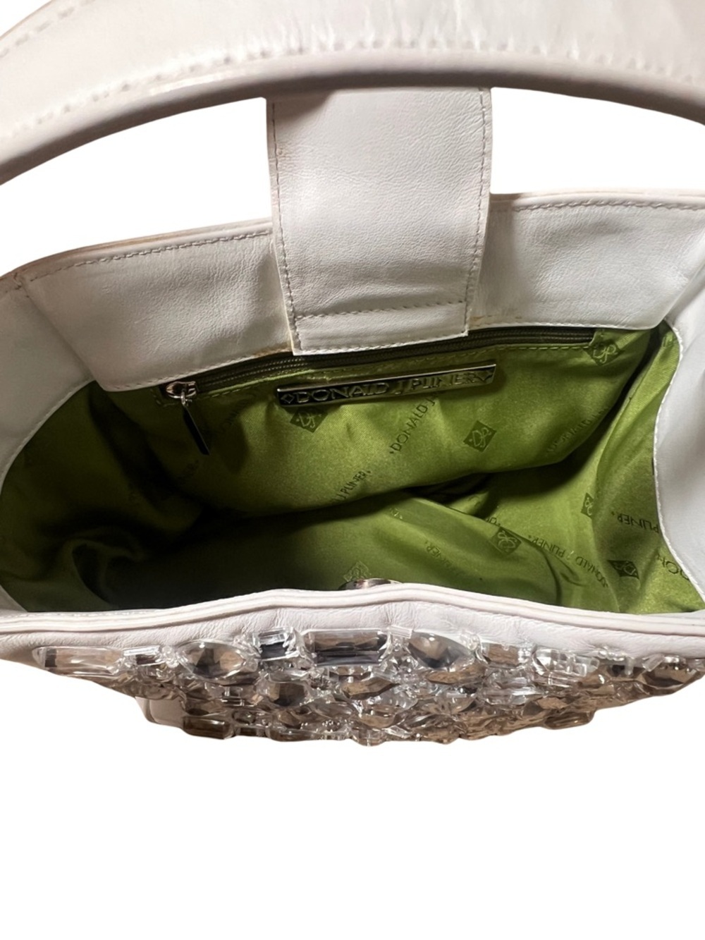 Donald J. Pliner White Jeweled Purse with Green Interior - Picture 3 of 4